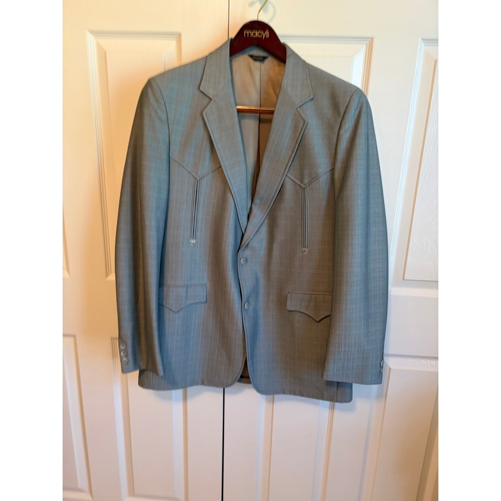 Vintage 70s Mesquite by Niver Western Blazer Blue Grey 44L Cowboy Sport Coat USA